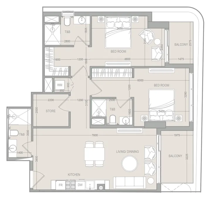 2 BR floor plan
