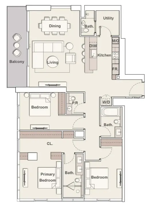 3 BR floor plan