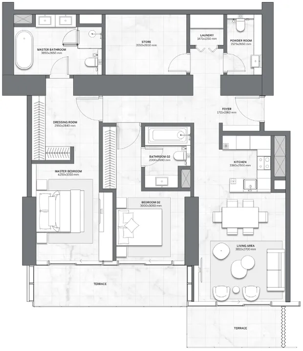 2 BR floor plan