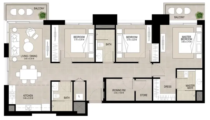 3 BR floor plan