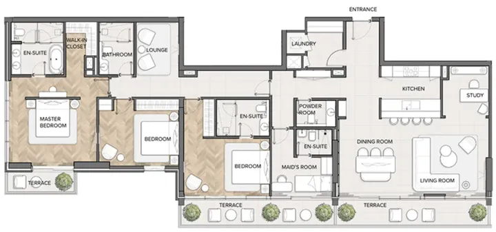 3 BR floor plan