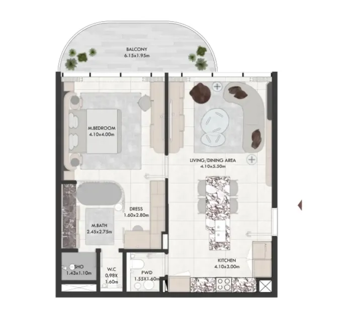 1 BR floor plan