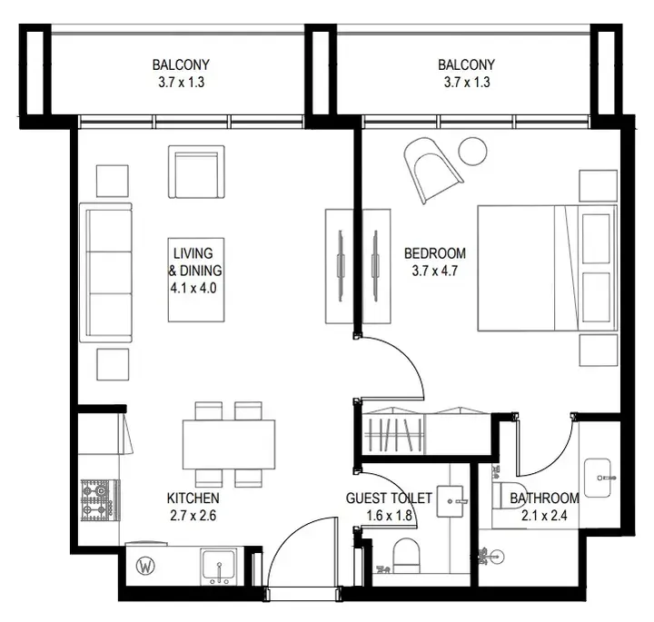 1 BR floor plan