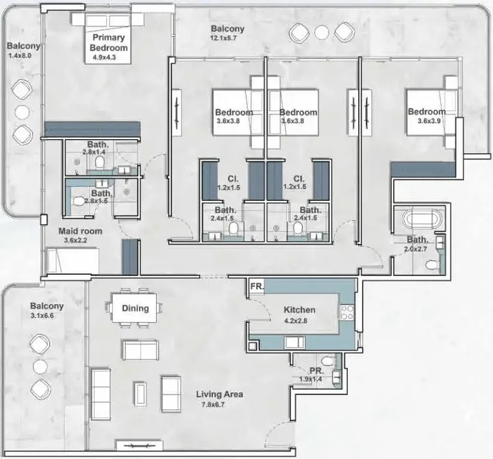 4 BR floor plan