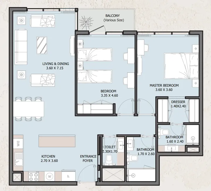 2 BR floor plan