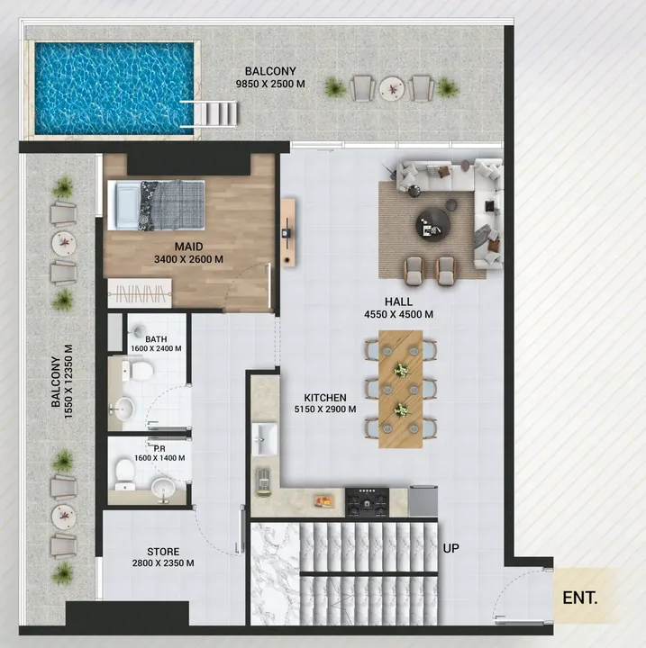 3 BR floor plan
