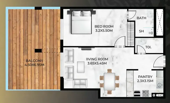 1 BR floor plan