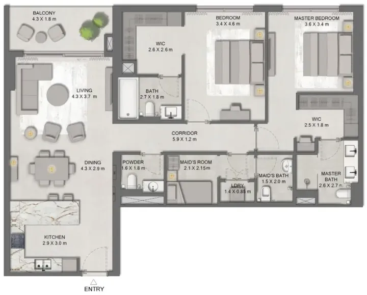 2 BR floor plan