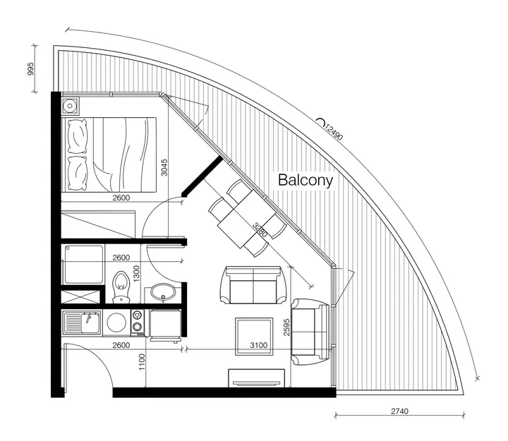 1 BR floor plan
