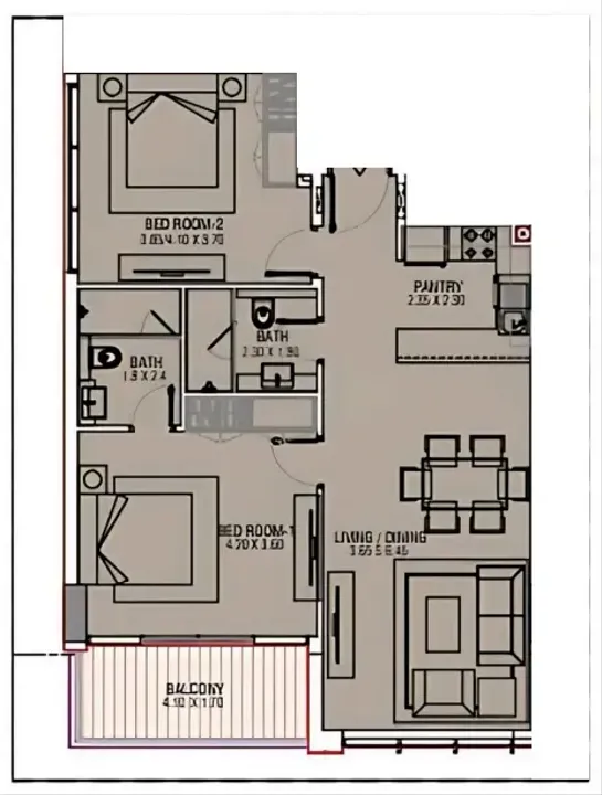 2 BR floor plan