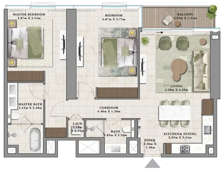 2 BR floor plan