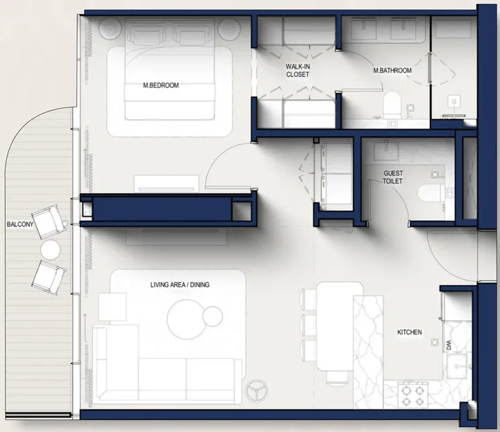 1 BR floor plan