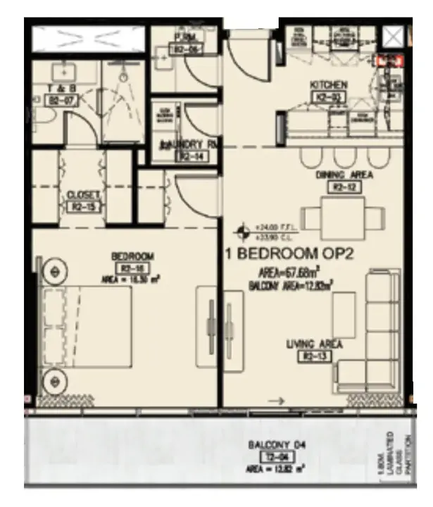 1 BR floor plan