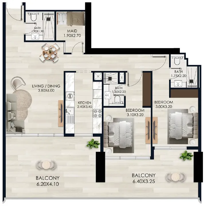 2 BR floor plan