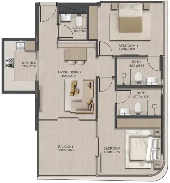 2 BR floor plan