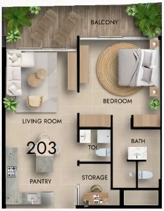 1 BR floor plan