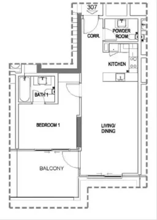 1 BR floor plan