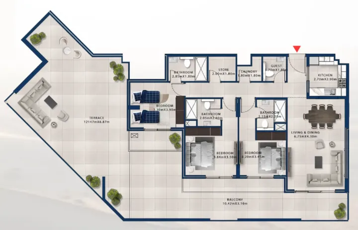 3 BR floor plan