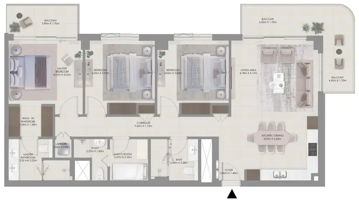 3 BR floor plan