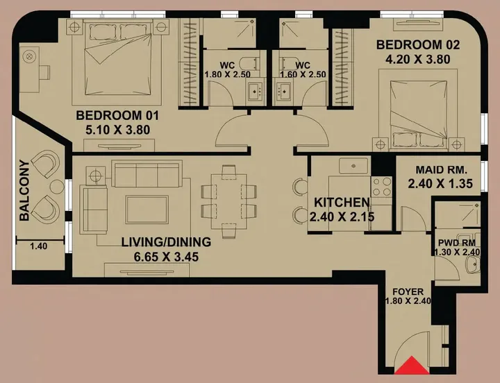 2 BR floor plan
