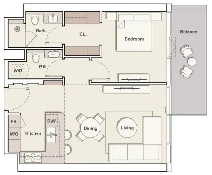 1 BR floor plan