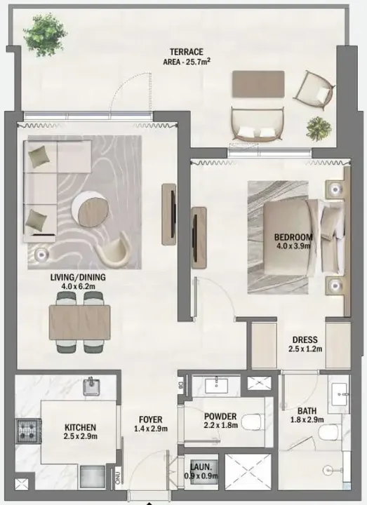 1 BR floor plan