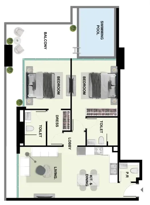 2 BR floor plan