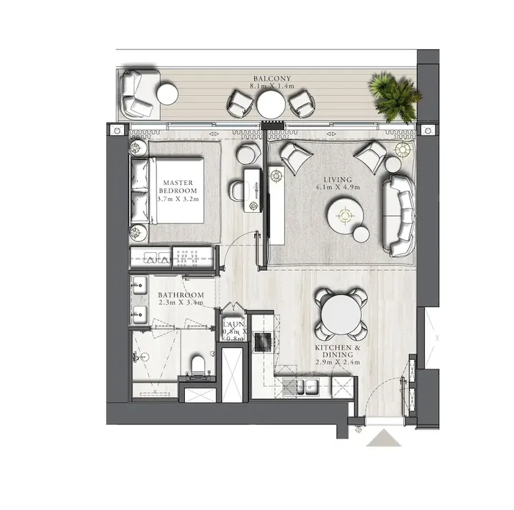 1 BR floor plan