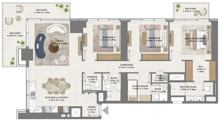 3 BR floor plan