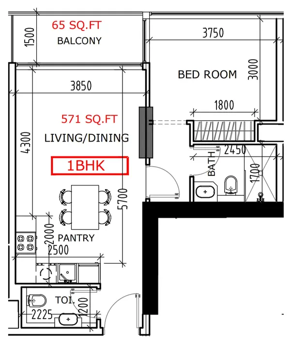 1 BR floor plan