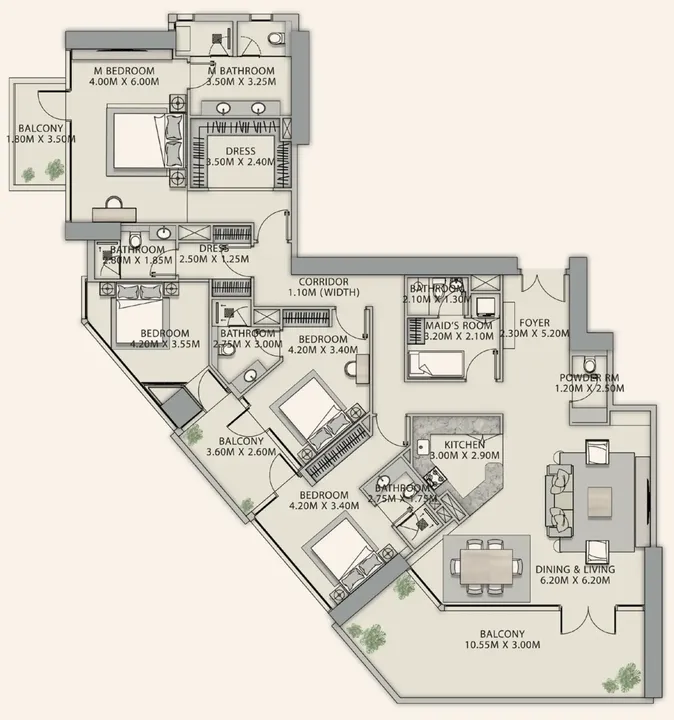 4 BR floor plan
