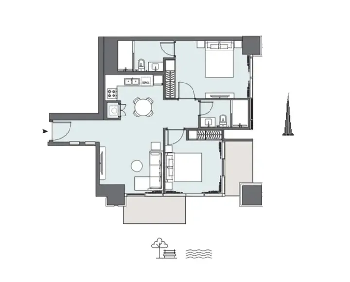 2 BR floor plan
