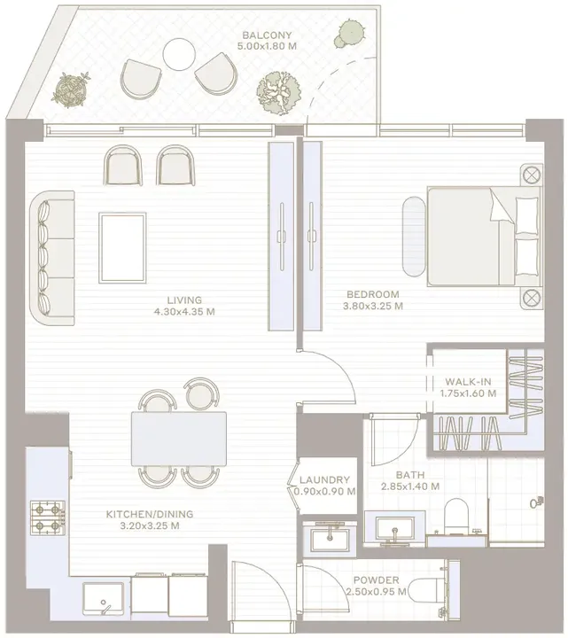 1 BR floor plan