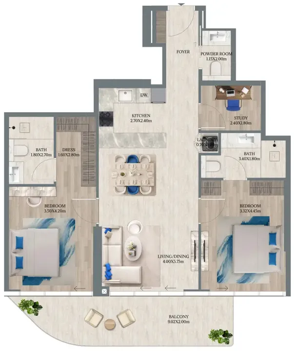 2 BR floor plan
