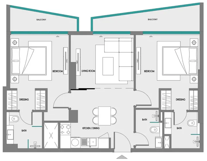 2 BR floor plan