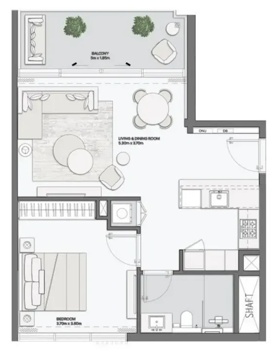 1 BR floor plan