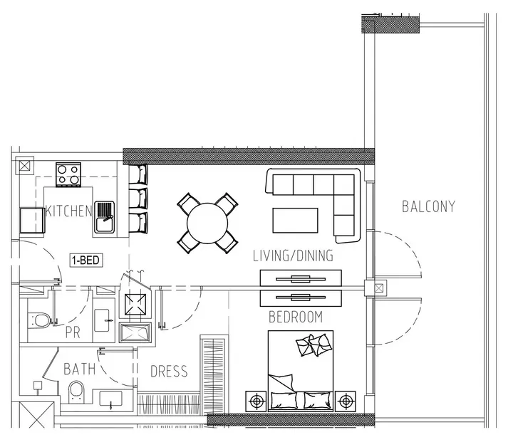 1 BR floor plan
