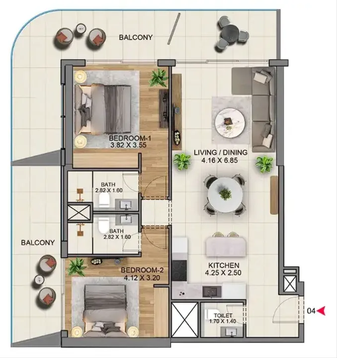 2 BR floor plan