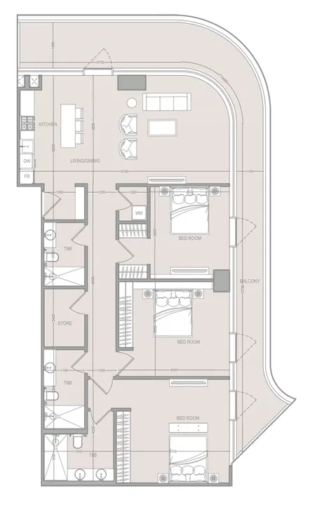 3 BR floor plan