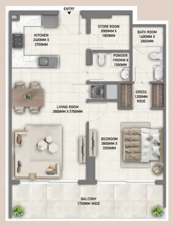 1 BR floor plan