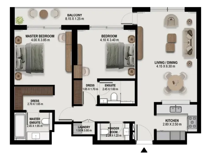 2 BR floor plan