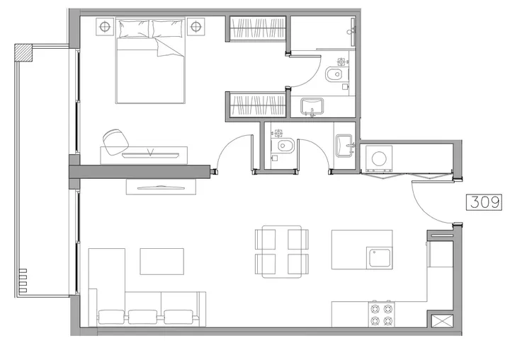 1 BR floor plan