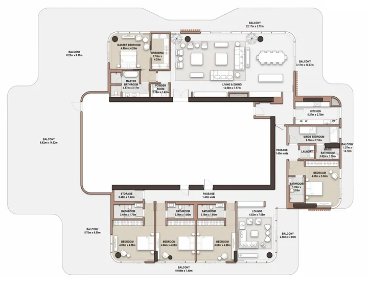 5 BR floor plan