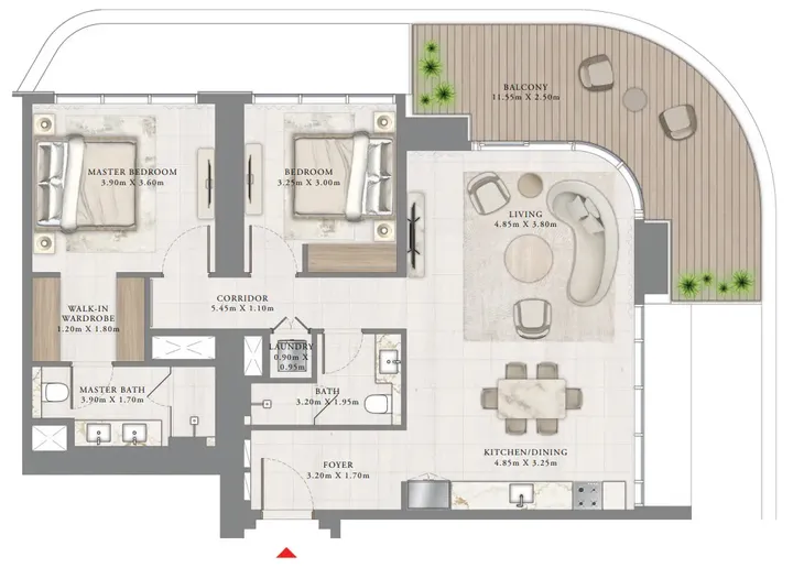 2 BR floor plan