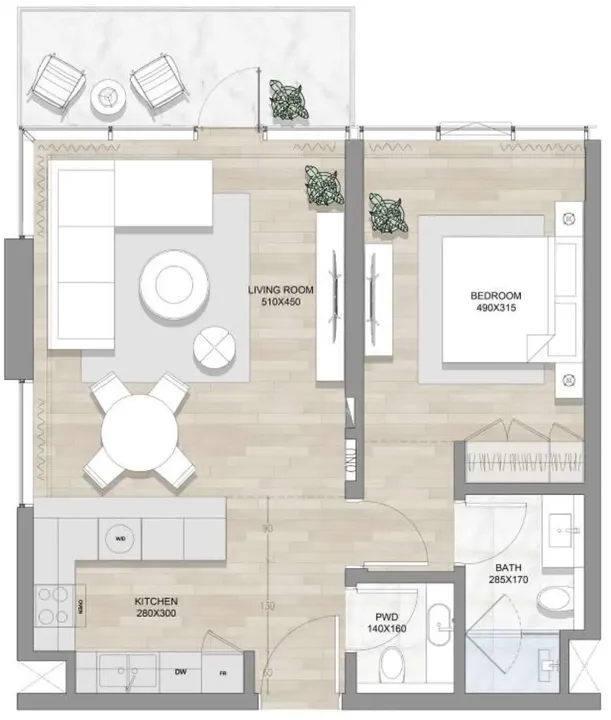 1 BR floor plan