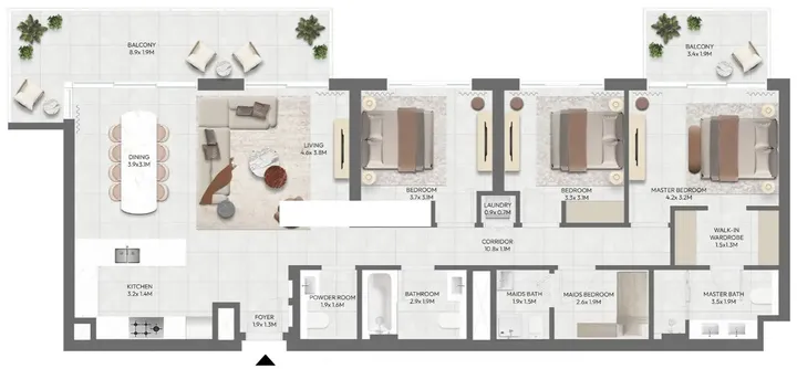 3 BR floor plan