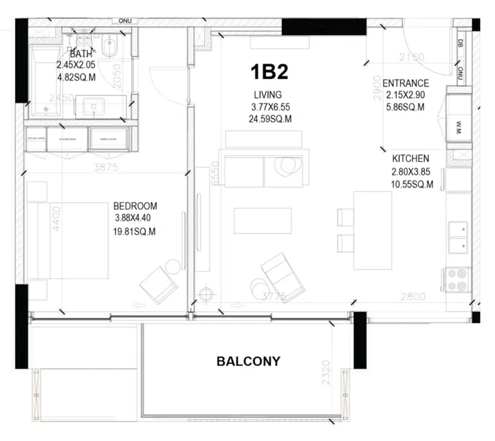 1 BR floor plan