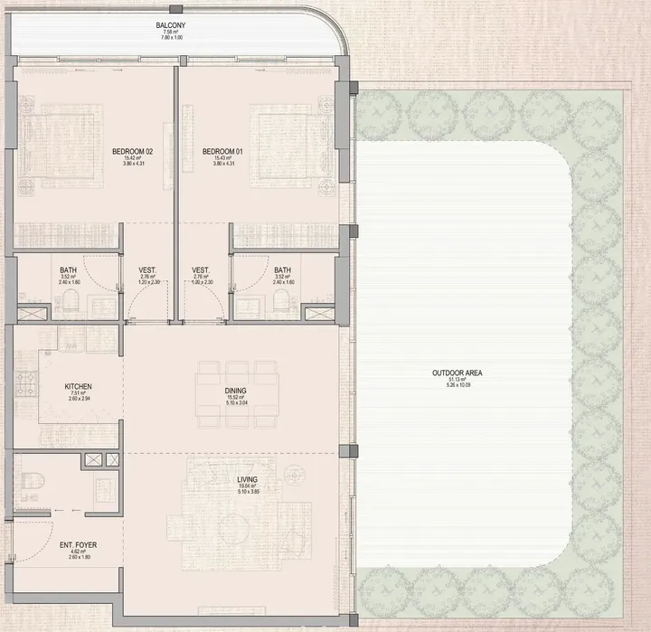 2 BR floor plan