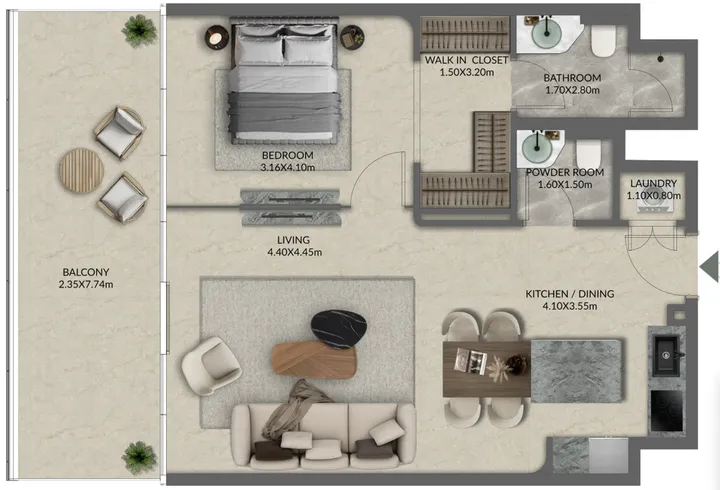 1 BR floor plan