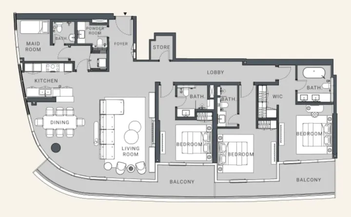 3 BR floor plan